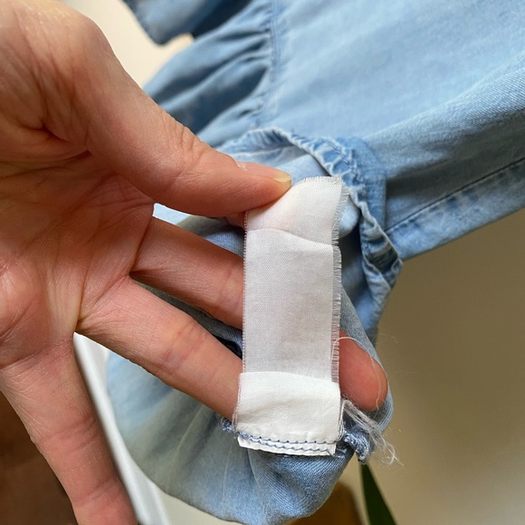 Blue chambray minidress with ruffle hem - Picture 13 of 14